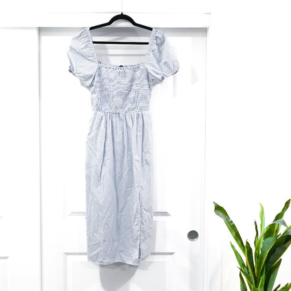 J. Crew Medium Short Sleeve Smocked Dress in Stripe Nautical Coastal Dress NWT - Picture 3 of 9